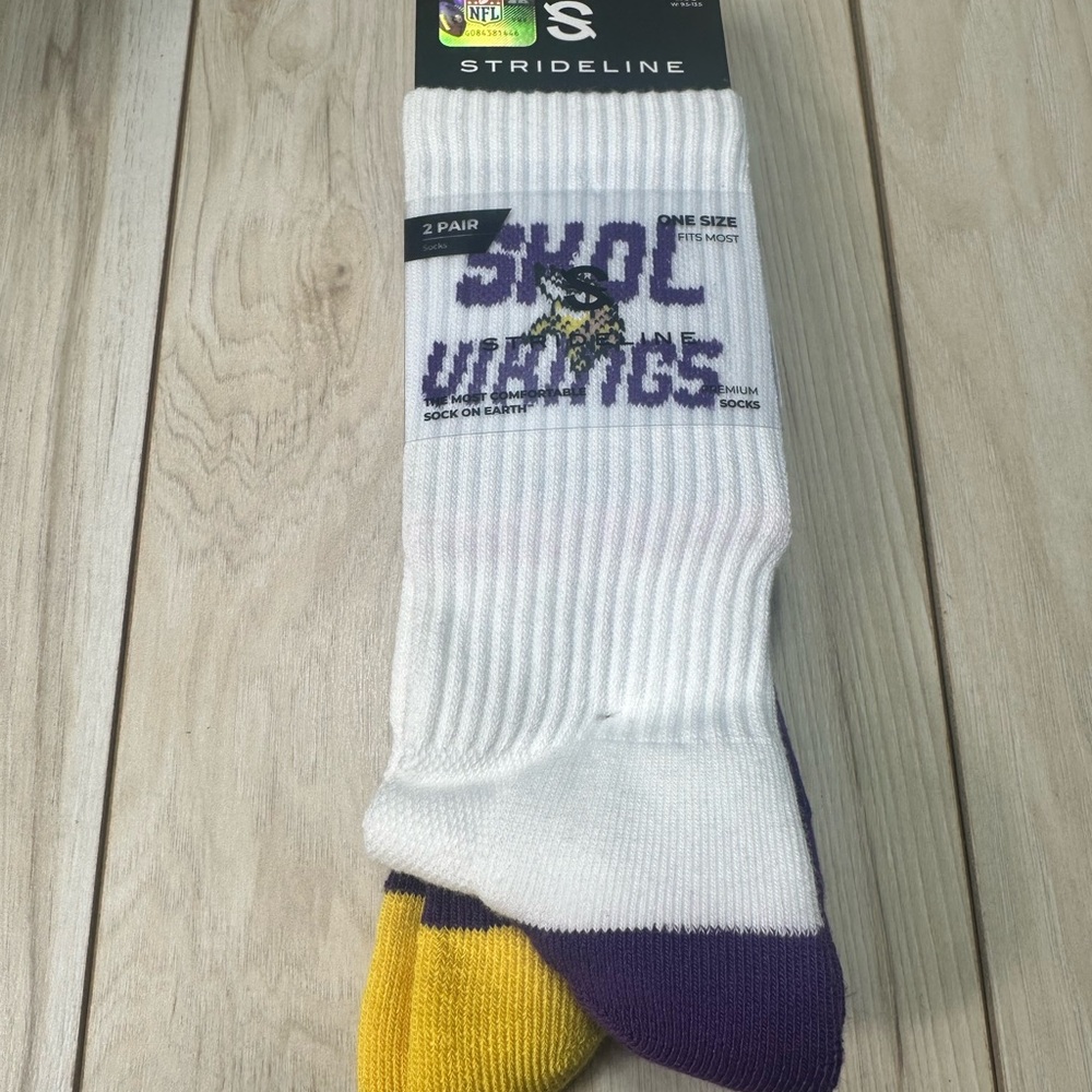 Strideline NFL Minnesota Vikings (2-SET) Premium Knit Crew Socks w/Team Logo M/L - Picture 3 of 7